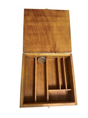 Vintage Wooden Box 5.25" x 5" x 1.75" with Compartments - Coins not included